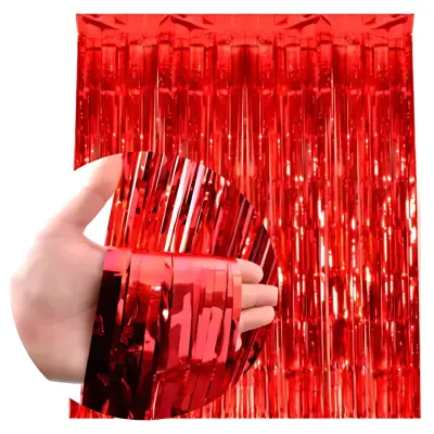 CORTINA METALIZADA ROJO X12 UNIDADES