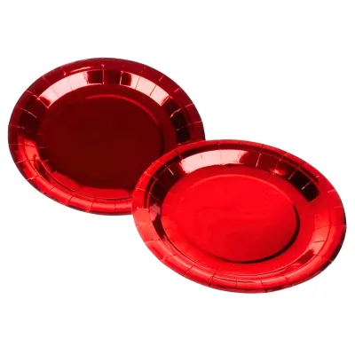 PLATO POLIPAPEL METALIZADO 8 UNIDADES ROJO