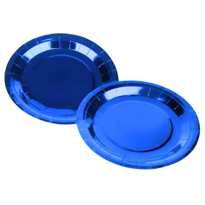 PLATO POLIPAPEL METALIZADO 8 UNIDADES AZUL