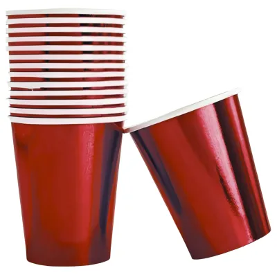 VASOS POLIPAPEL METALIZADO 8 UNIDADES ROJO
