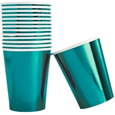 VASOS POLIPAPEL METALIZADO 8 UNIDADES TURQUESA