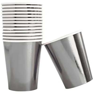 VASOS POLIPAPEL METALIZADO 8 UNIDADES PLATEADO