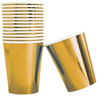 VASOS POLIPAPEL METALIZADO 8 UNIDADES DORADO