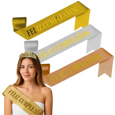 BANDA FELIZ CUMPLEAÑOS X12 SURTIDO EN DORADO, PLATEADO Y ROSA GOLD