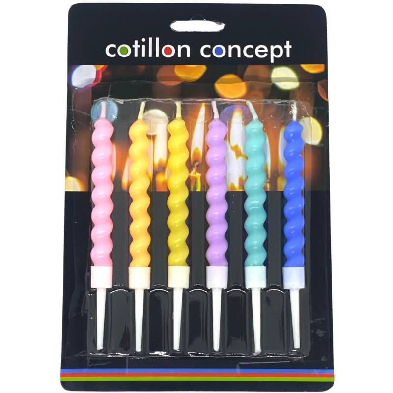 VELAS ESPIRAL COLORES PASTELES SURTIDOS BLISTER X6 UNIDADES