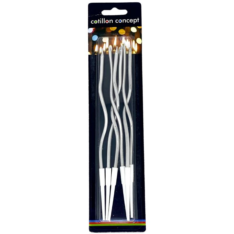 VELAS ONDULADAS PLATEADAS BLISTER X6 UNIDADES