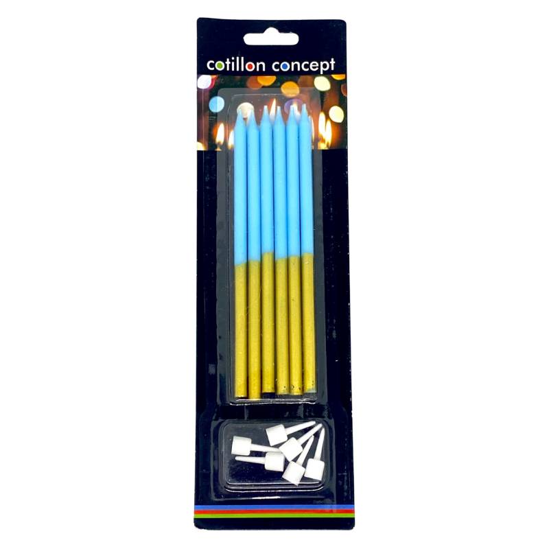 VELAS COMBINADAS CELESTE Y DORADO BLISTER X6 UNIDADES