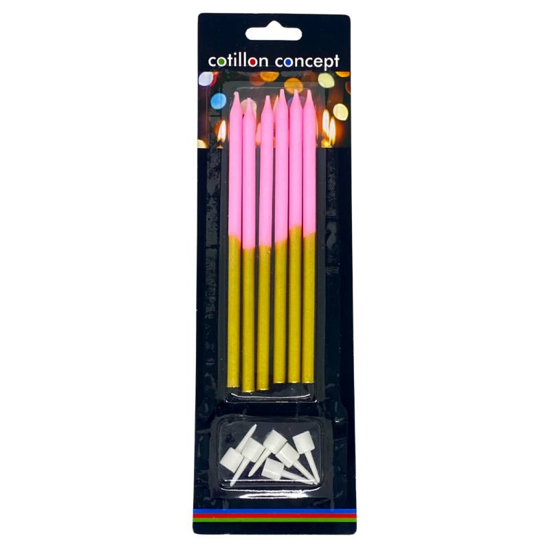 VELAS COMBINADAS DORADO Y ROSA BLISTER X6 UNIDADES