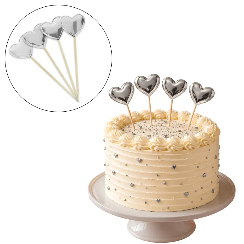 Cake Topper Corazones Plateados X10 Sets