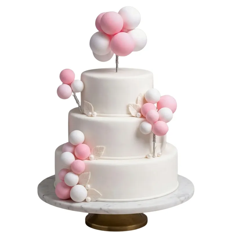 *Preventa* Cake Topper Ramo Bolitas Rosa Y Blanco