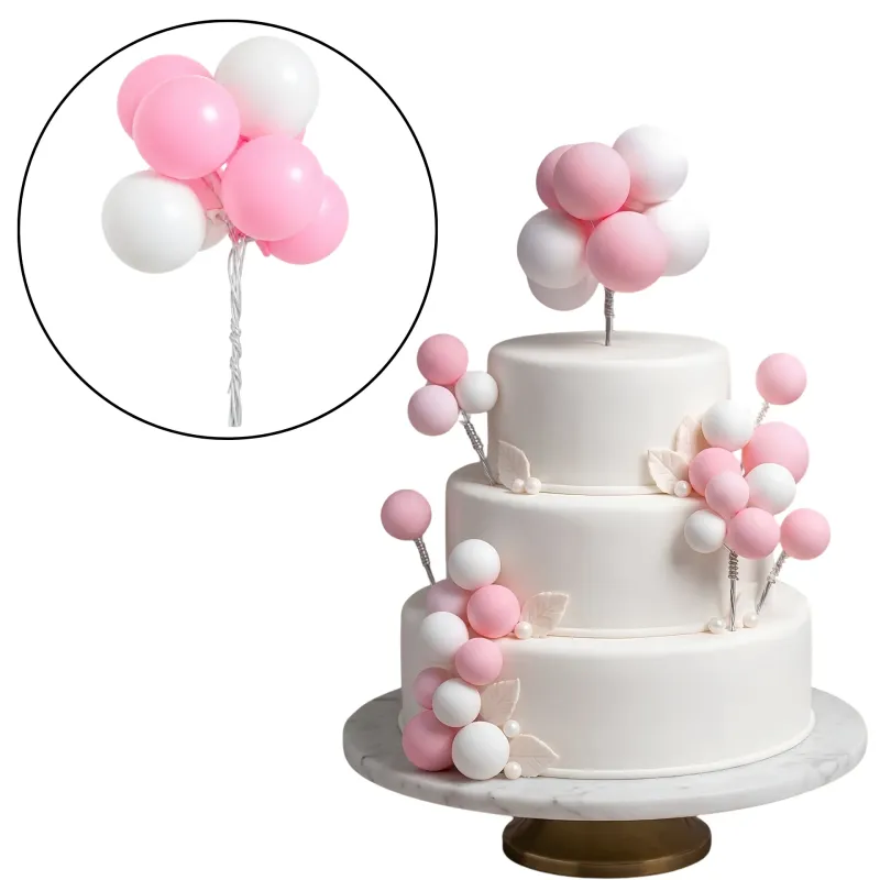 *Preventa* Cake Topper Ramo Bolitas Rosa Y Blanco X10