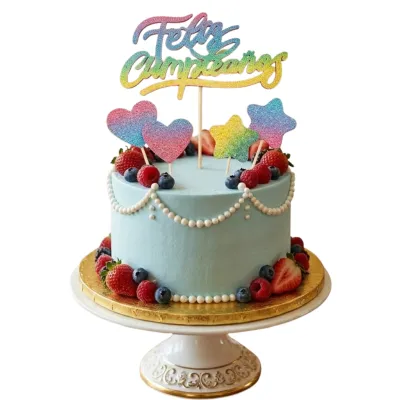 Set Cake Topper Feliz Cumpleaños Multicolor