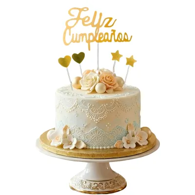 Set Cake Topper Feliz Cumpleaños Dorado