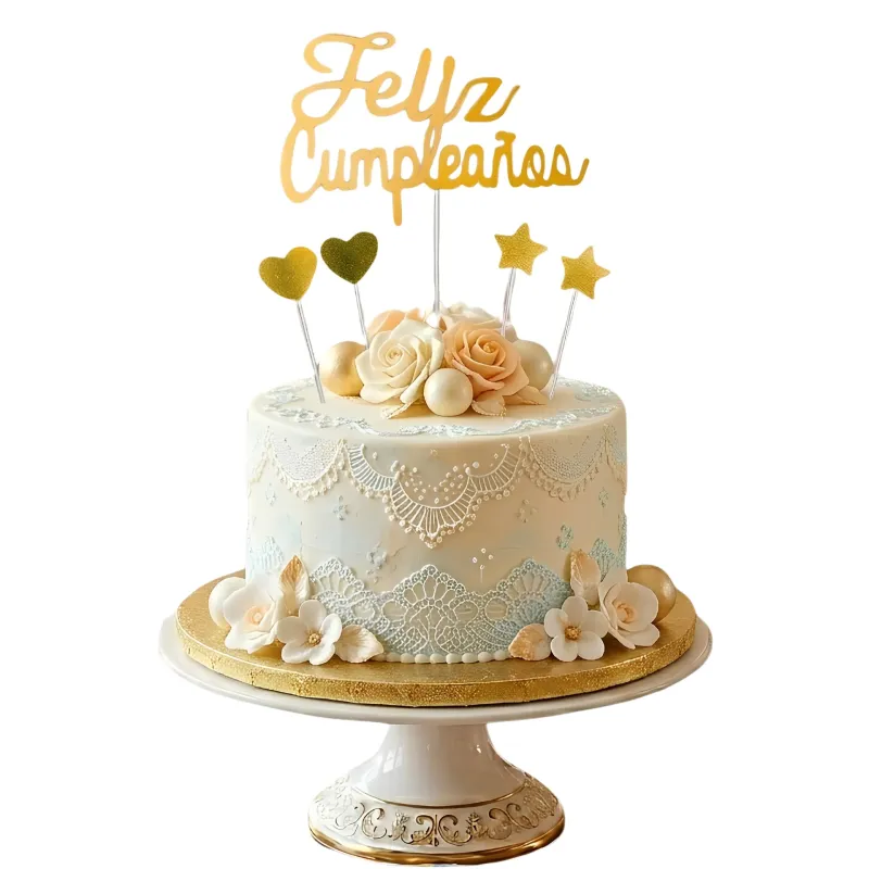 Set Cake Topper Feliz Cumpleaños Dorado