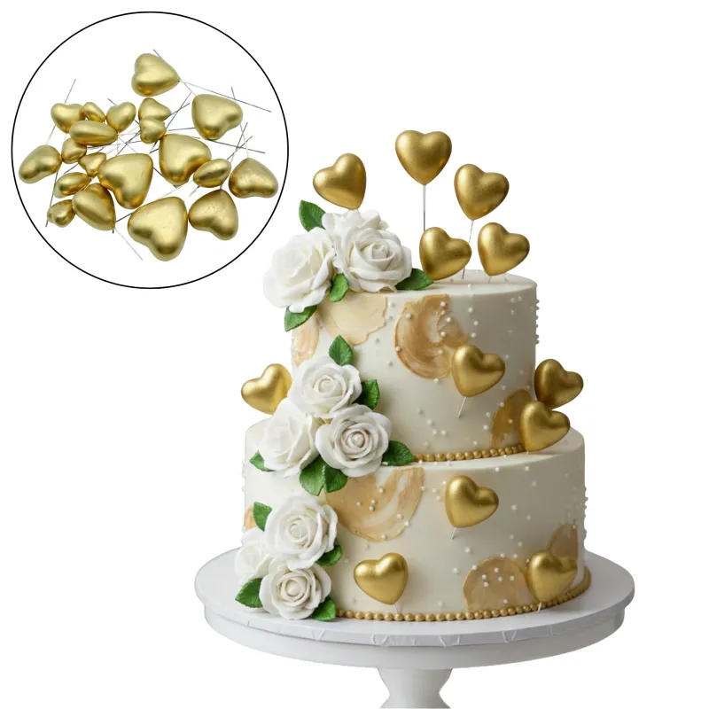 SET CAKE TOPPER CORAZONES VARIOS TAMAÑOS X20 DORADO