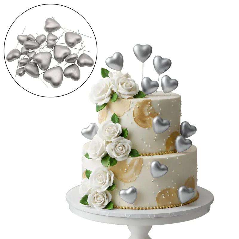 SET CAKE TOPPER CORAZONES VARIOS TAMAÑOS X20 PLATEADO