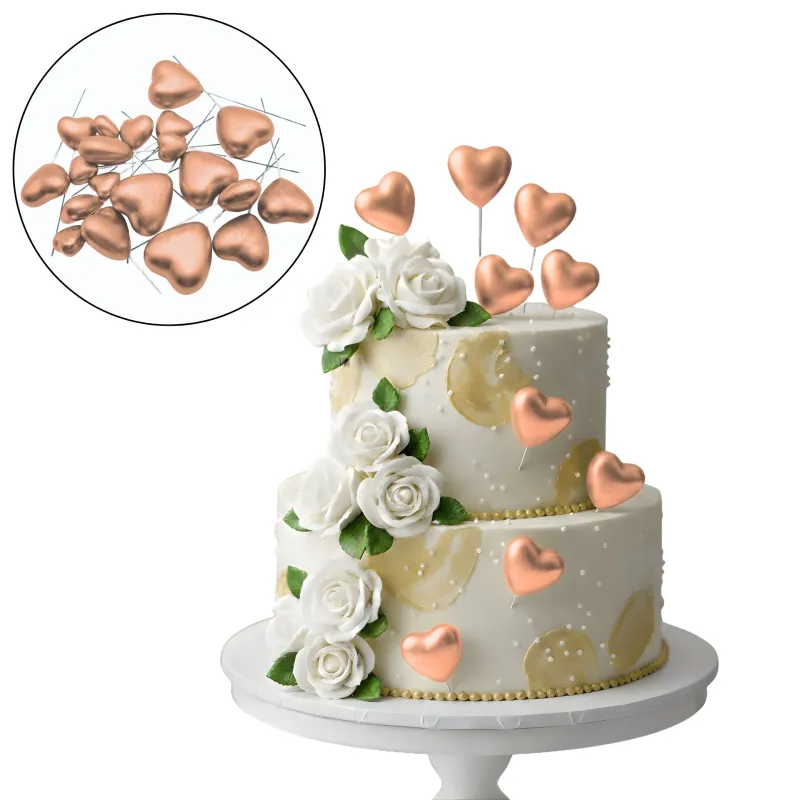 SET CAKE TOPPER CORAZONES VARIOS TAMAÑOS X20 ROSA GOLD