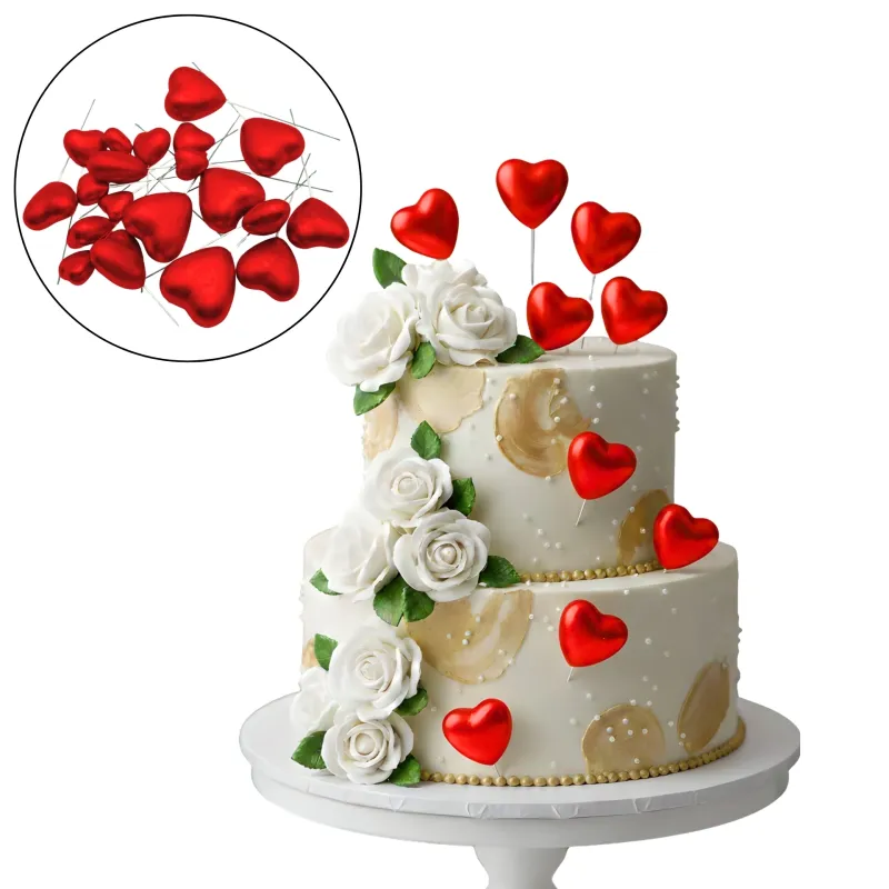 SET CAKE TOPPER CORAZONES VARIOS TAMAÑOS X20 ROJO