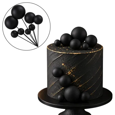 Set Cake Topper Bolitas X12 Unidades Color Negro