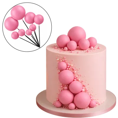 Set Cake Topper Bolitas X12 Unidades Color Rosa