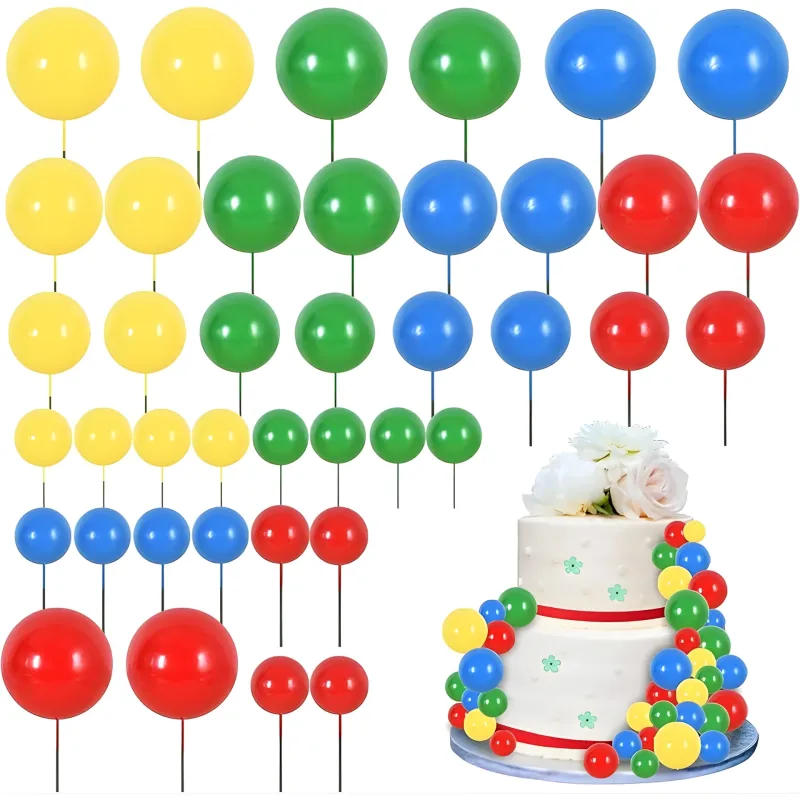 SET CAKE TOPPER BOLITAS X24 UNIDADES AMARILLO, VERDE, AZUL Y ROJO