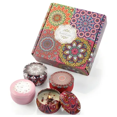 BOX DE 4 VELAS AROMATICAS EN LATAS DECORATIVAS X3 UNIDADES