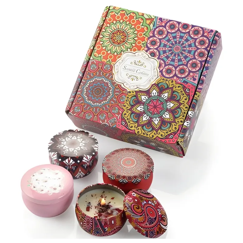 BOX DE 4 VELAS AROMATICAS EN LATAS DECORATIVAS X3 UNIDADES