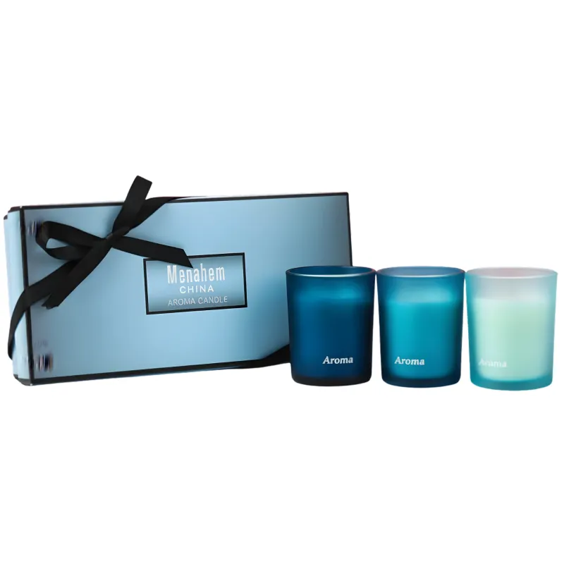BOX DE VELAS AROMATICAS COLOR AZUL X3 UNIDADES