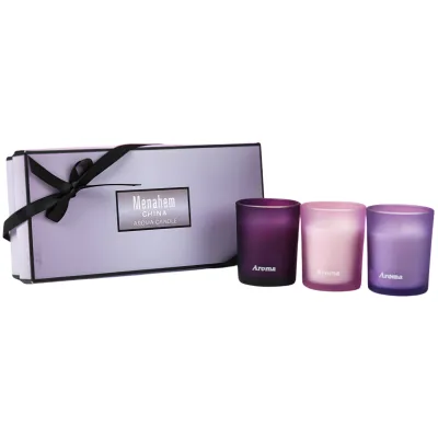 BOX DE VELAS AROMATICAS COLOR VIOLETA X3 UNIDADES