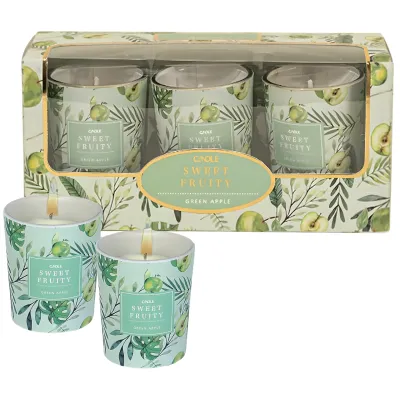 BOX DE VELAS AROMATICAS AROMA MANZANA VERDE X3 UNIDADES
